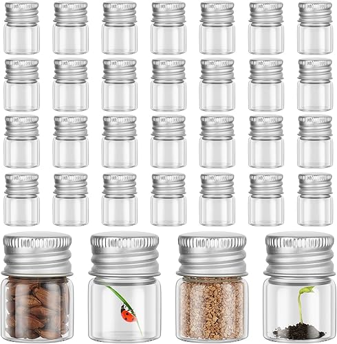 Tessco 100 mini botellas de vidrio de 0.2 onzas líquidas con tapas de rosca, frascos pequeños de vidrio vacíos con tapas de aluminio, recipiente