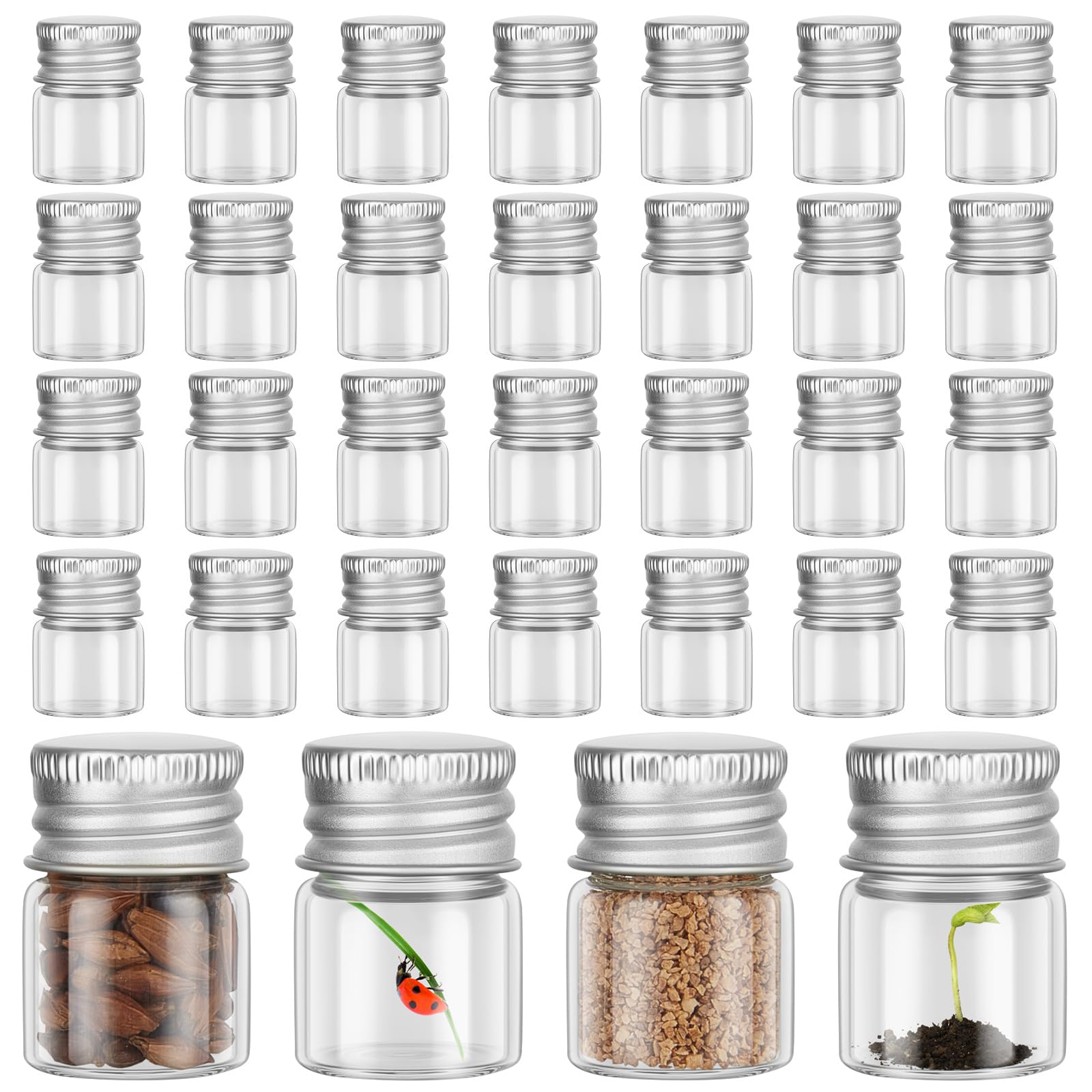 Tessco for you 50 Pcs 5 ml Mini Glass Bottles with Aluminum Cap, Silver