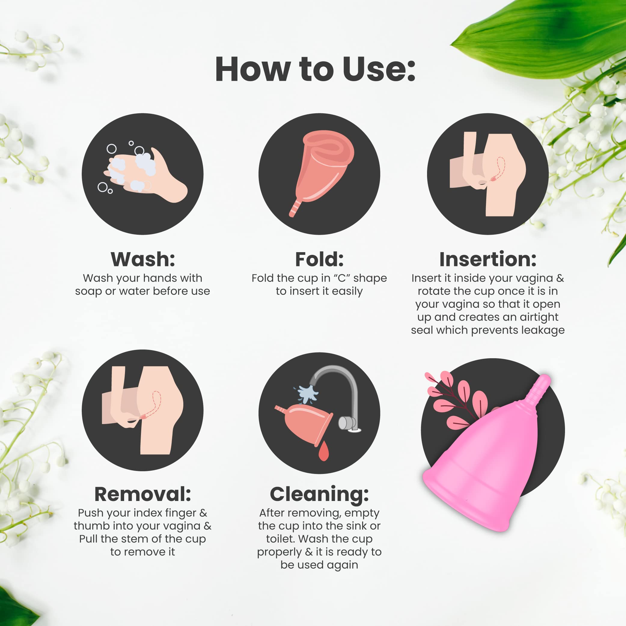 Ross Reusable Menstrual Cup for Women- Medium, Odour free and Rash Free, No Leakage, Protection for Up to 8-10 Hours, FDA Approved with Pouch 1
