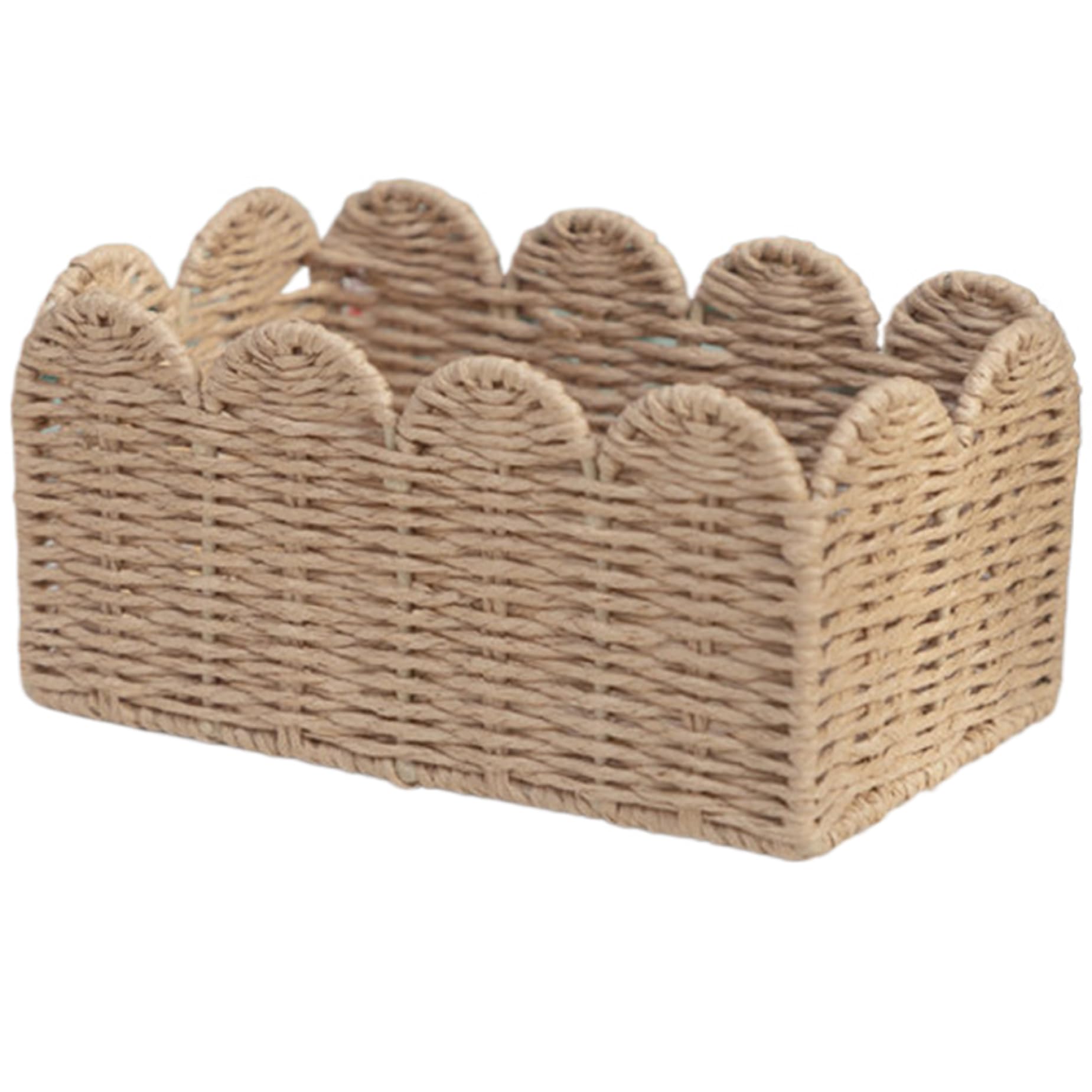 Takingup Wicker Basket, Small Baskets for Organizing Woven Paper Rope Scalloped Edge Decorative Basket Napkin Holder for Kitchen & Bathroom Towels Toilet Paper and Utensil Organization, Home Decor