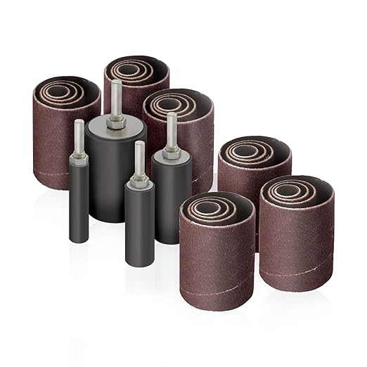 LINE10 Tools 28pk Sanding Drum and Sleeves Set, Spindle Sander Attachment for Drill and Drill-Press, Die-Grinder, 2-inch Extra Long Surface, 1/4-inch Shank 60, 80, 120 and 240 Grit