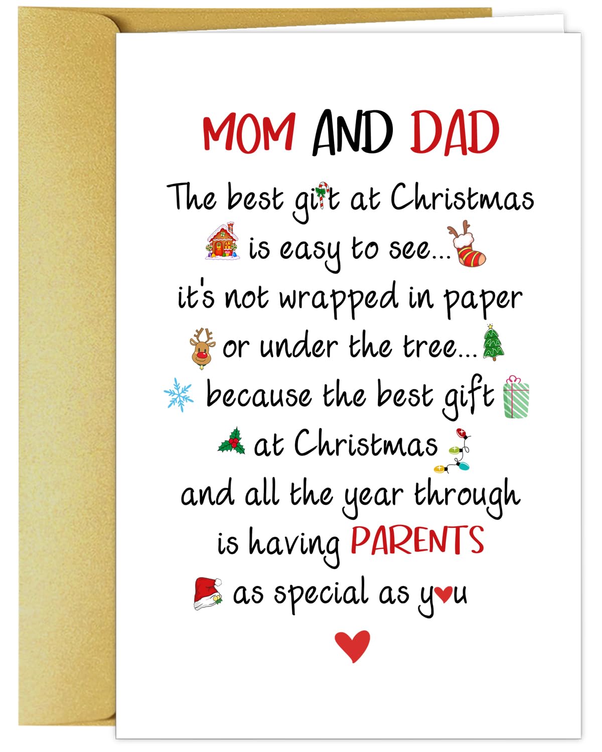 Amazon.com : Slurinx Merry Christmas Card for Mom and Dad, Poem ...