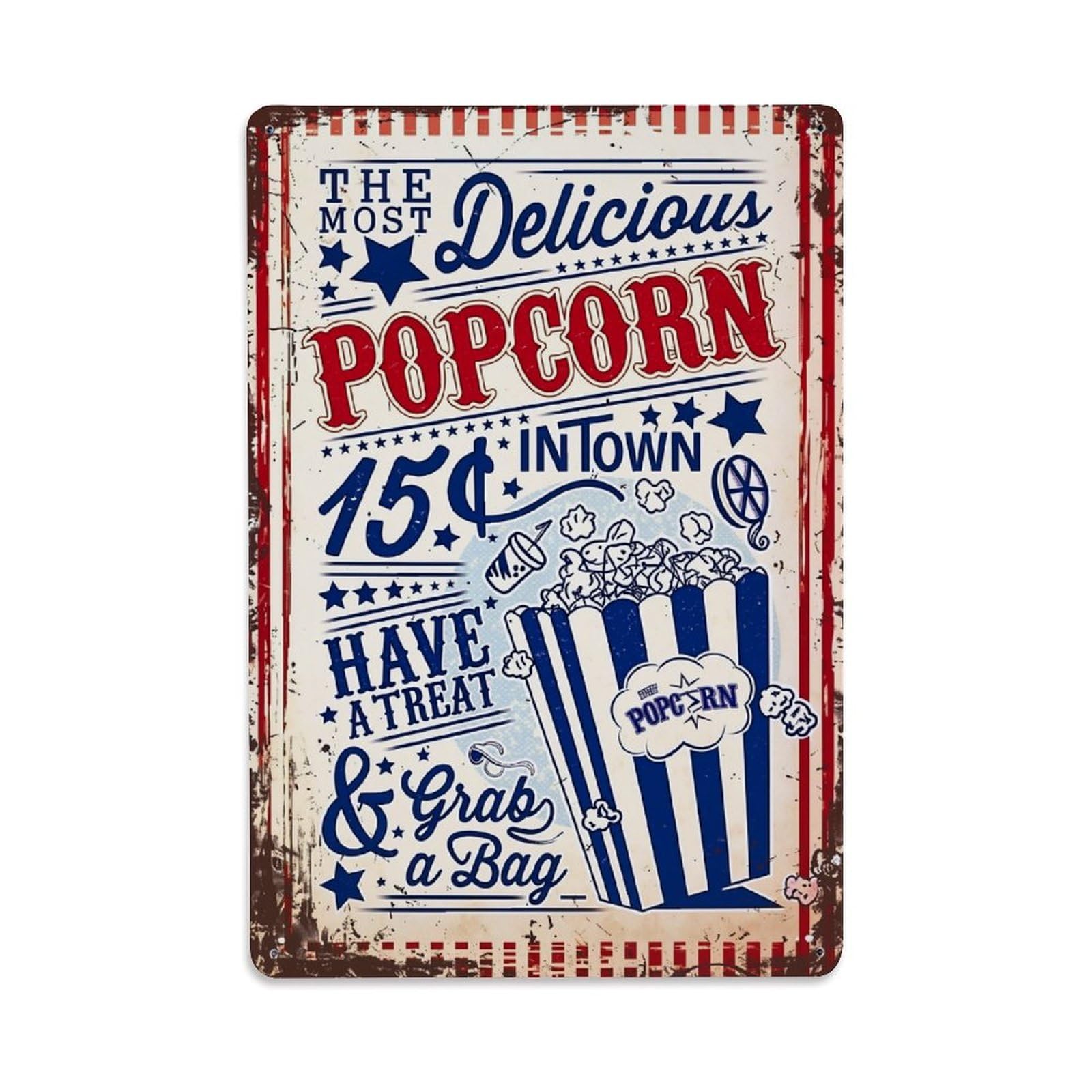 Jdfenggu Vintage Popcorn Bag Stars Stripes Retro Metal Tin Sign, Decor Art Poster For Bar, Home, Man Cave, Kitchen, Laundry Room Gift 8X12inch