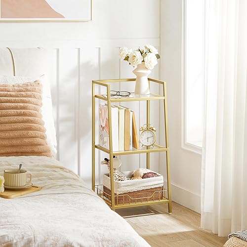 Miniatura 2 de HOOBRO Soporte de estante de vidrio dorado, unidad de estante de pie de 3 niveles, organizador y almacenamiento de baño, estantes de almacenamiento