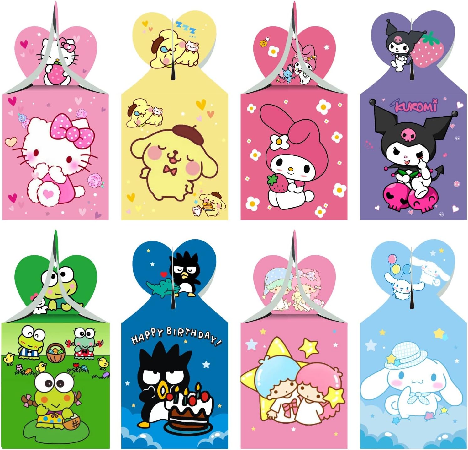 ARHAVI 12Pcs Kitty Kuromi and My Melody Keroppi Pompompurin Badtz Party Favor Gift Boxes for Kids Birthday Party Decorations Supplies