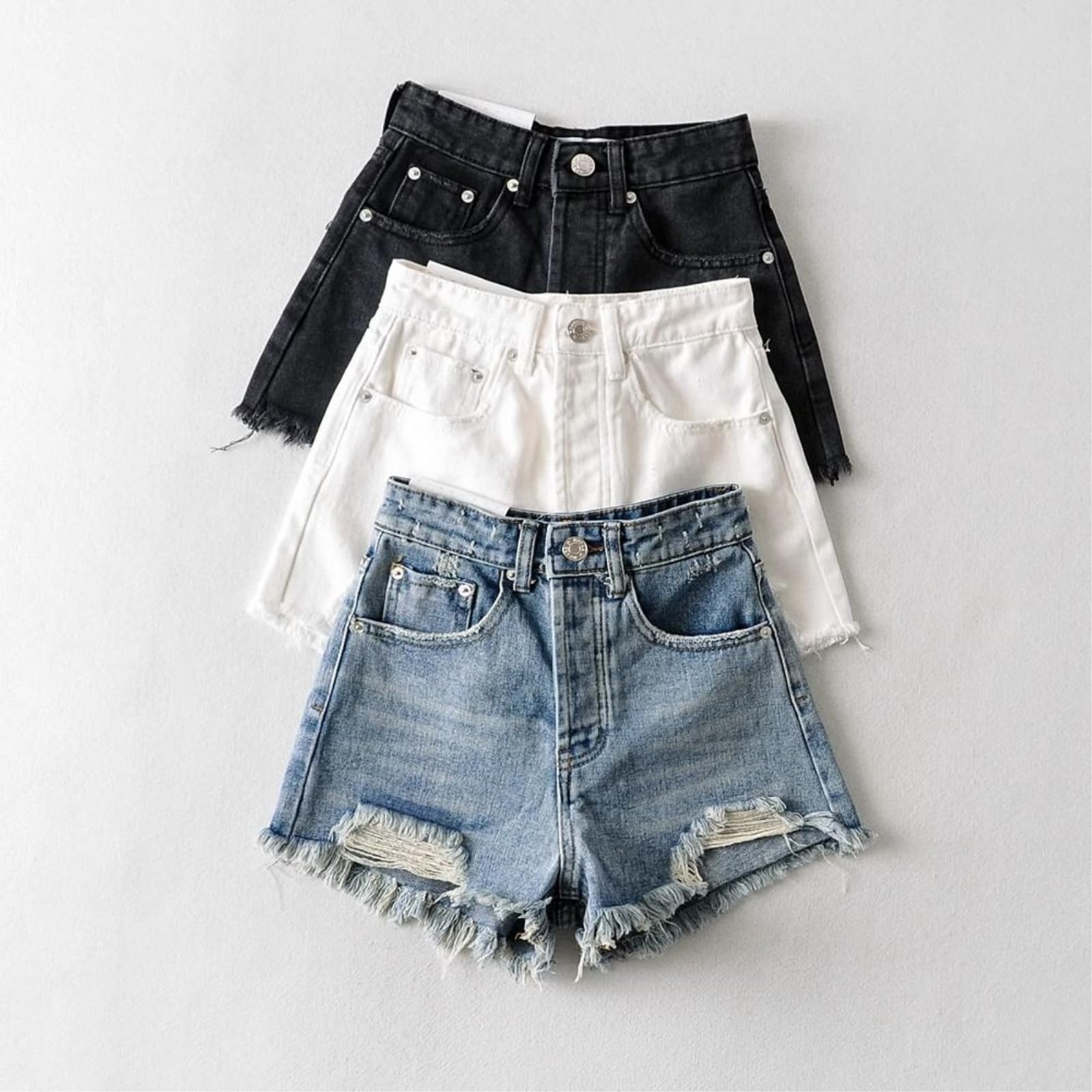Jeans Shorts Damen Amerikanische Retro Gewaschen Und Alte Raue Kante Zerrissen Denim Sexy Mädchen Stil Hosen Frauen-Black-l