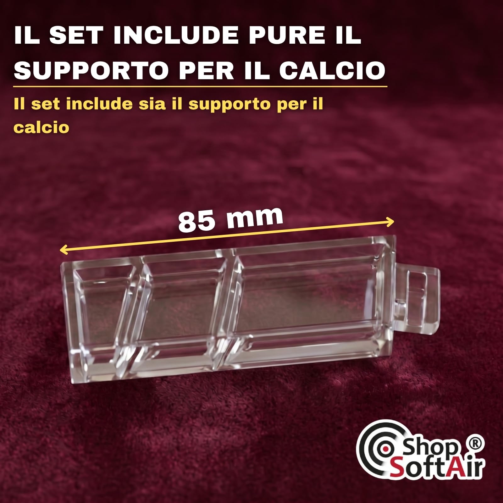 Espositore per Pistole in Plastica Trasparente, con Supporto per Calcio e Canna, Base 220x65 mm