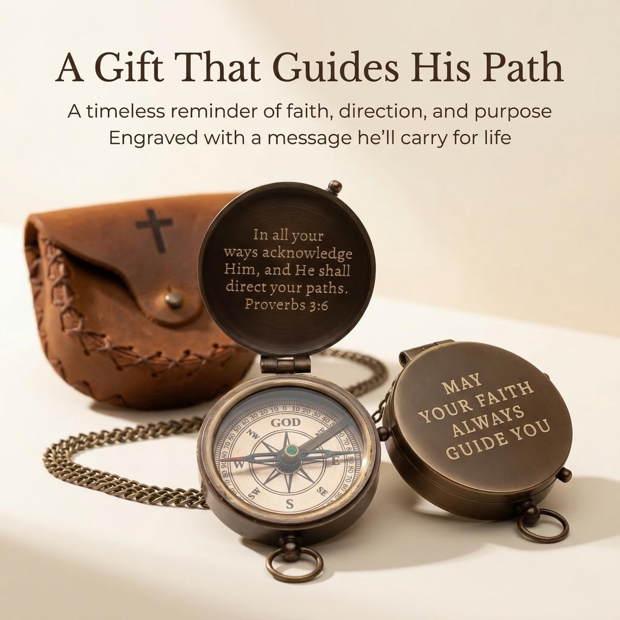 Regalos de Bautismo para niños – Brújula grabada Hecha a Mano con Las Escrituras – Regalos religiosos para Hombres – Regalos Cristianos, católicos, bautizos, Regalo de Primera comunión, Regalos de
