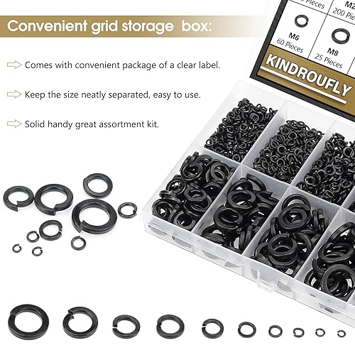 Miniatura 7 de 1000 arandelas de bloqueo de acero aleado de grado 8.8, 9 tamaños de arandelas de resorte y bloqueo dividido, kit surtido (M2-M12)