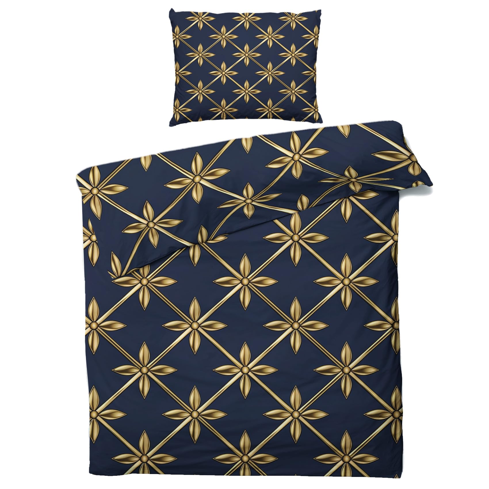QEODAH Navy Blue and Gold Bedding Emperor Size - Abstract Duvet Cover Sets 3 Pieces - Reversible Printed Quilt Cover and 2 Pillowcases - 110gsm Soft Brushed Microfiber Bed Set with Zipper Closure