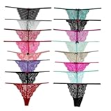 Pack of 6 Women Lacy G-String Thongs No Show Panties Sexy Underwear Assorted Lace Pattern and Colors