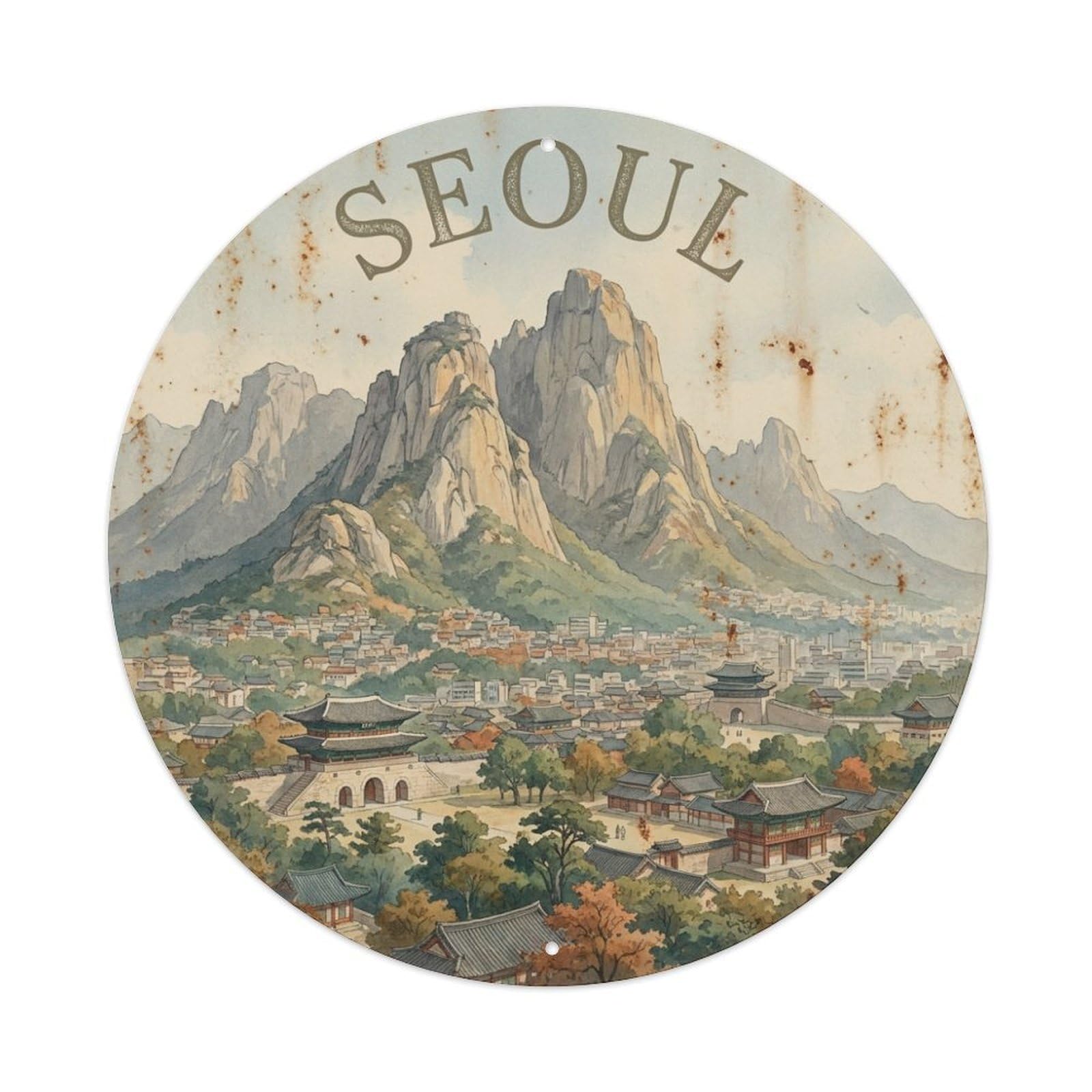 Vintage Travel Seoul Korea Vista Metal Tin Sign