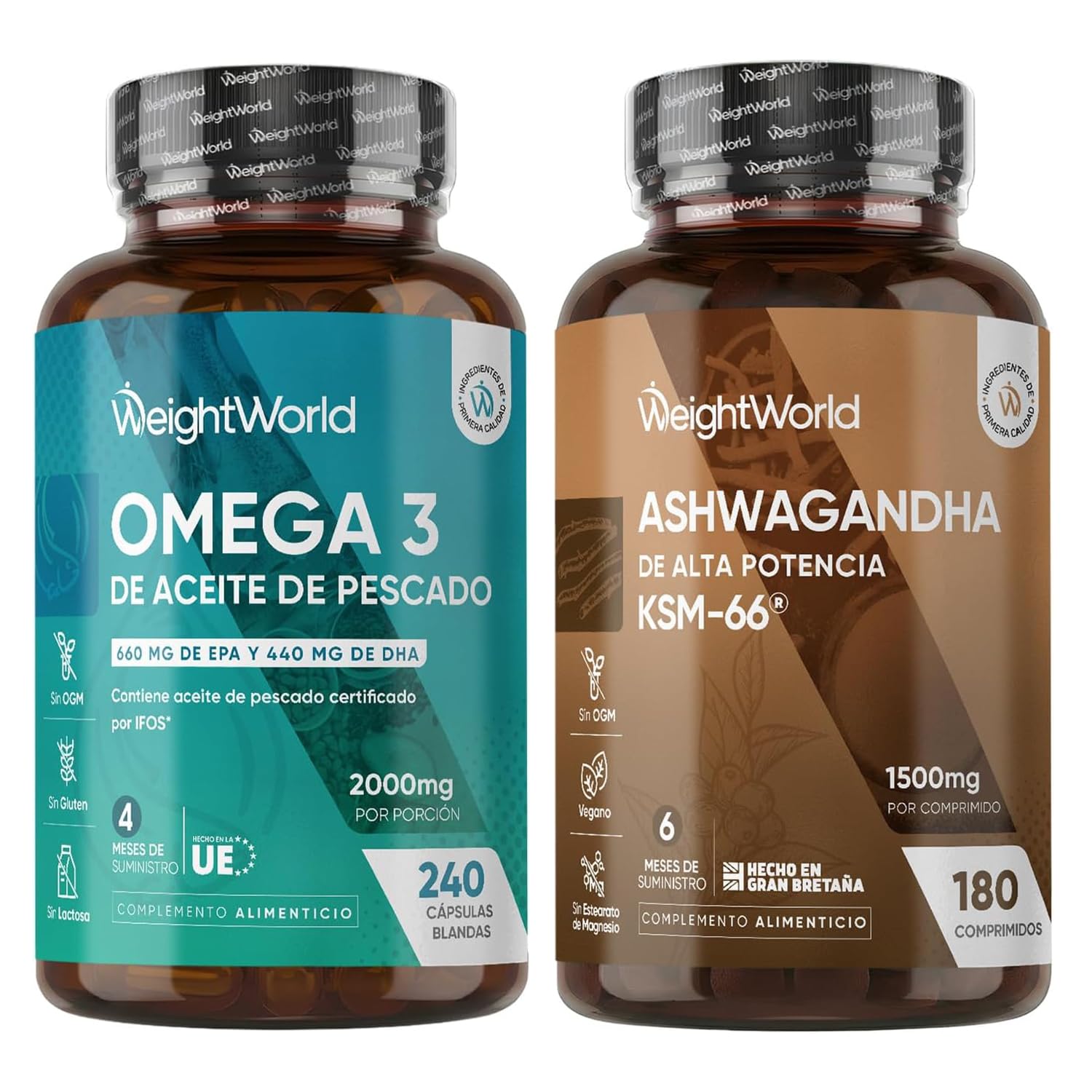Pack Omega 3 2000mg + Ashwagandha KSM-66 1500mg - 6 Meses Suministro