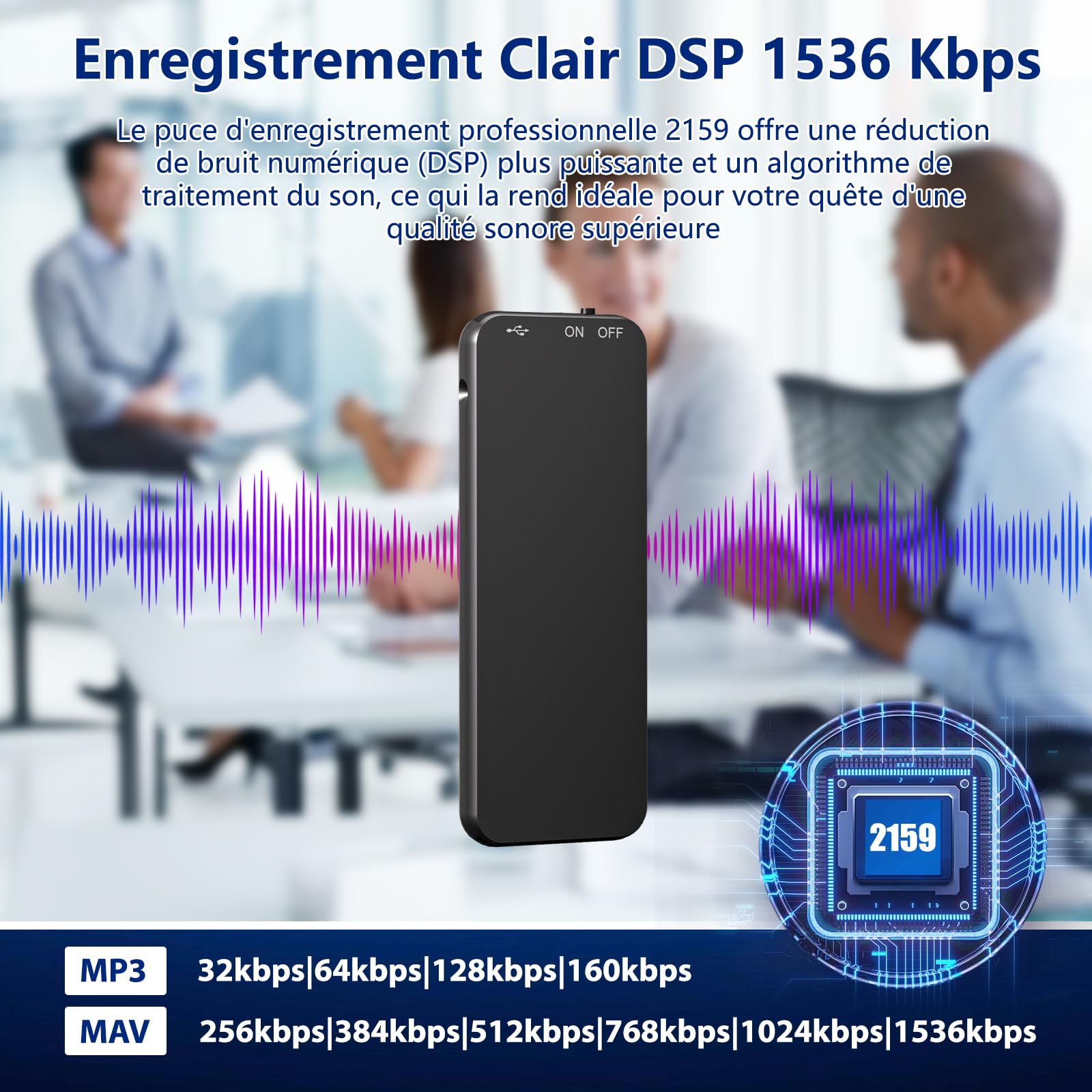 64Go Enregistreur Vocal, 40H Mini Dictaphone avec Boîtier Métallique Noir pour Conférences Cours Entretiens