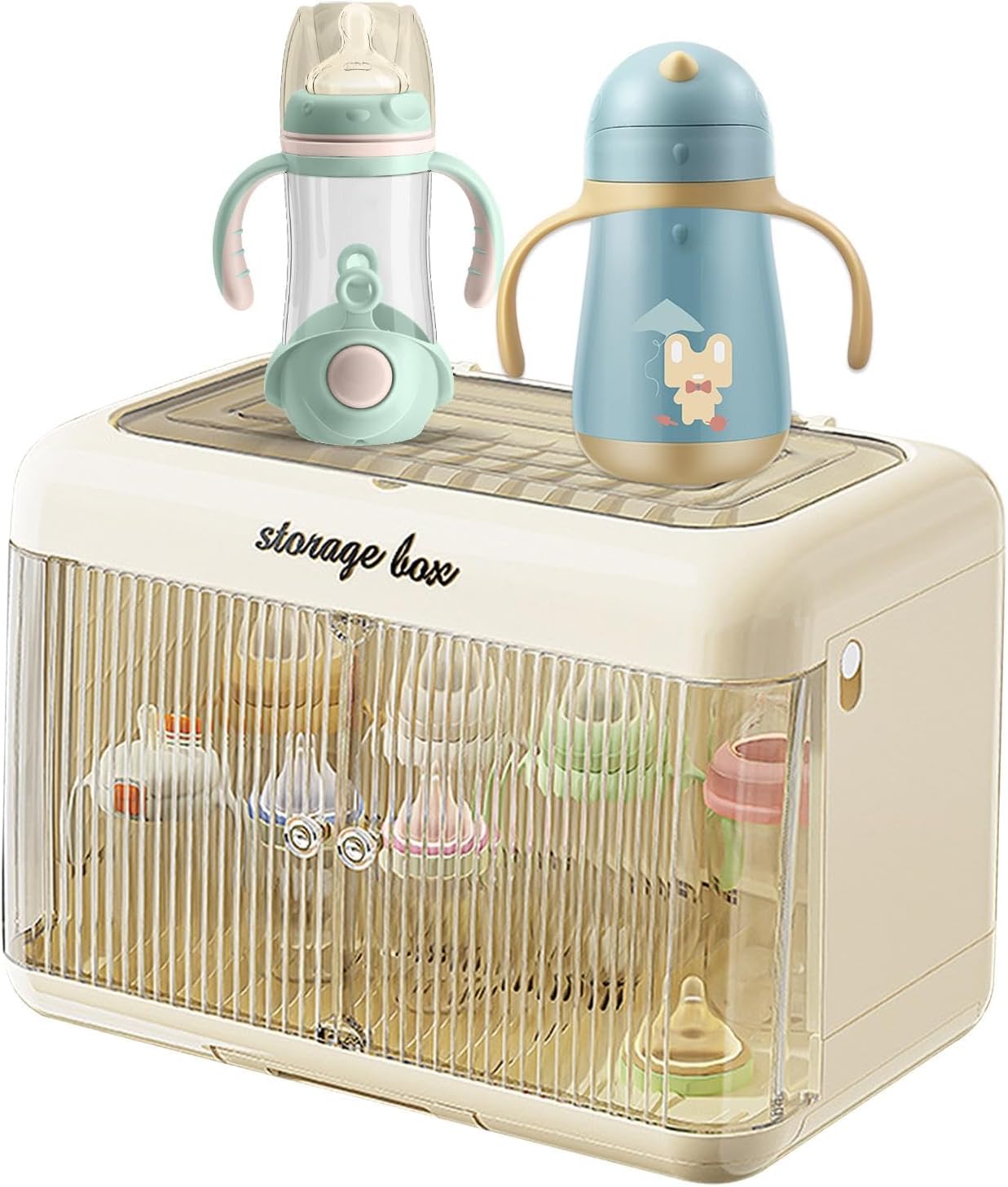 Shakven Baby Bottle Storage Box | Countertop Rack & Drying Rack for Toddler Bottles, Dustproof Storage with Removable Drip Tray