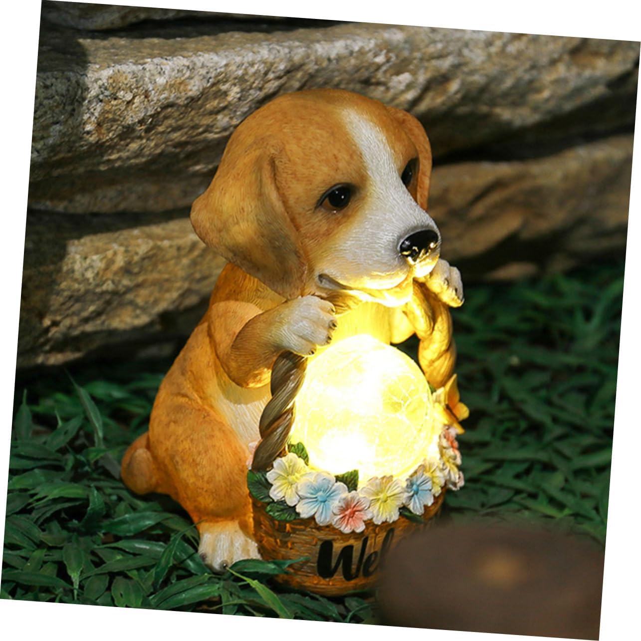 Outdoor Sculpture with Flower Basket Unique Garden Ornament for Lawn Decor Night Glowing Adorn for Home and Patio Decoration