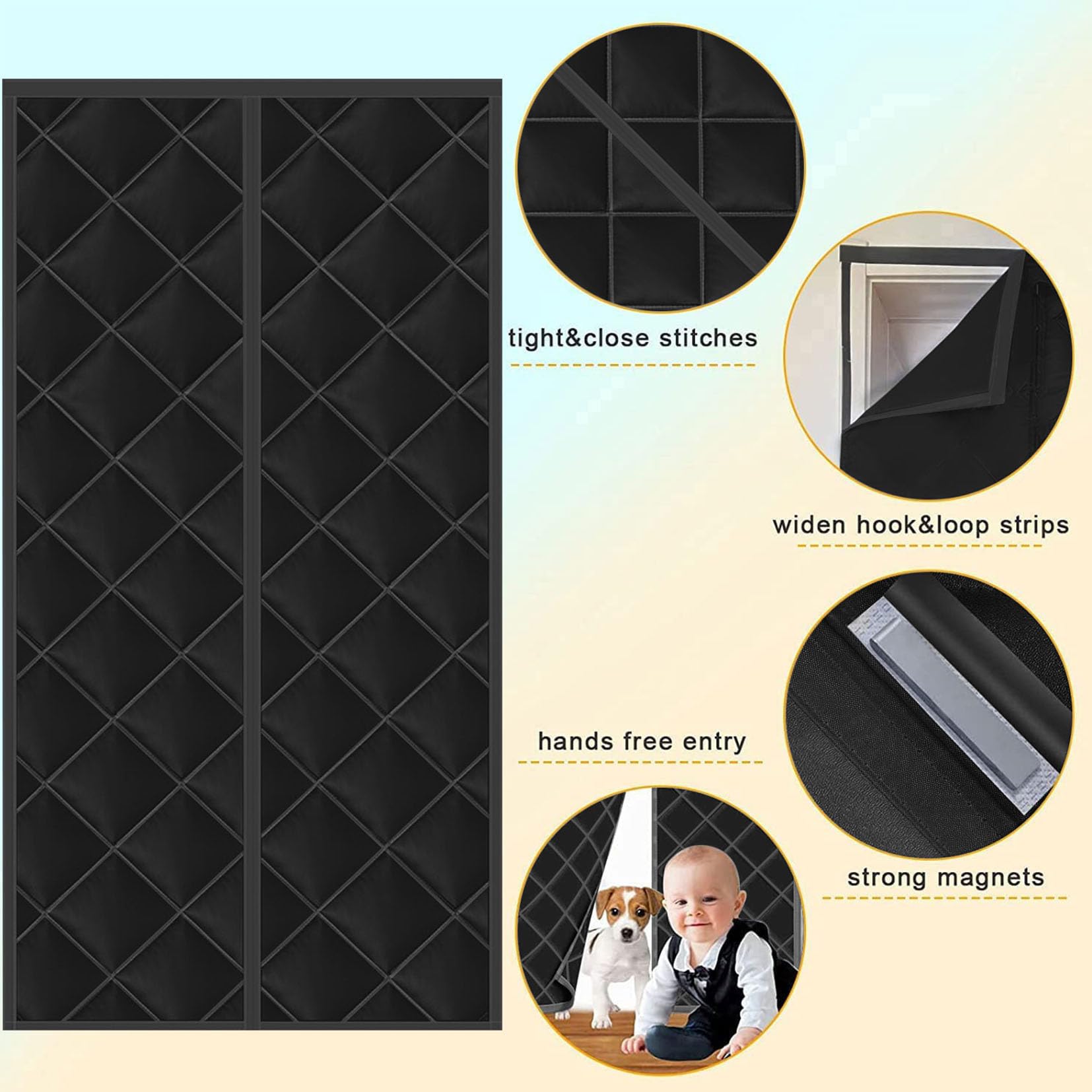 Rideau de Porte Isolant Thermique,Rideau de Porte Magnétique Auto-Absorbant, Anti Froid dans Cuisine&Maison Moustiquaire,Isolant Phonique,Pas de Perçage Nécessaire
