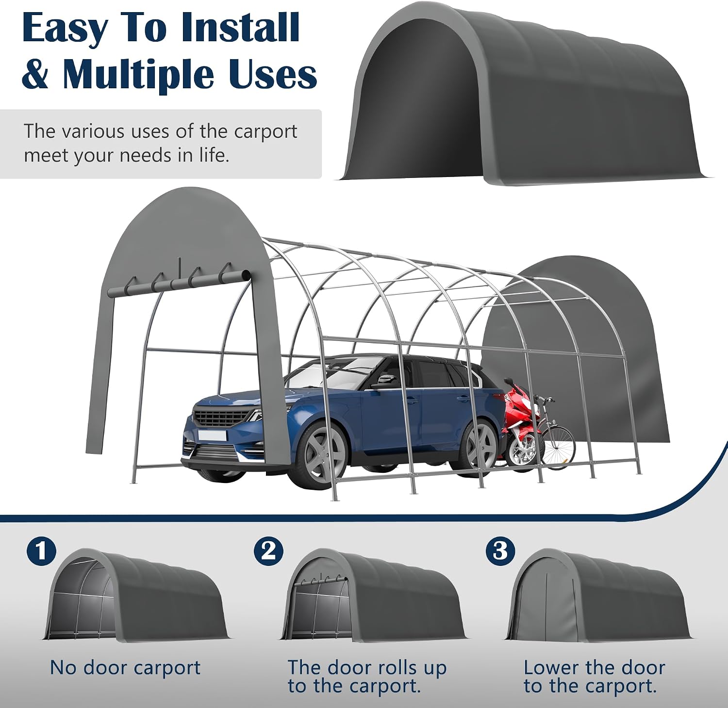 Heavy Duty 12x20 FT Carport with Steel Frame & Waterproof PE Canopy, Portable Garage for Vehicle, Boat, RV, Outdoor Storage | UV-Resistant, and Ventilated Roof