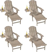 Vista 64 de FOOWIN Adirondack - Silla Adirondack con otomana retráctil, silla Adirondack plegable ajustable de polietileno de alta densidad con bandejas 4 en 1
