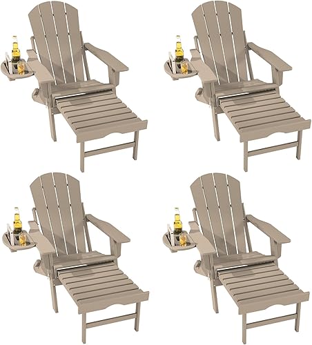 Miniatura 64 de FOOWIN Adirondack - Silla Adirondack con otomana retráctil, silla Adirondack plegable ajustable de polietileno de alta densidad con bandejas 4 en 1