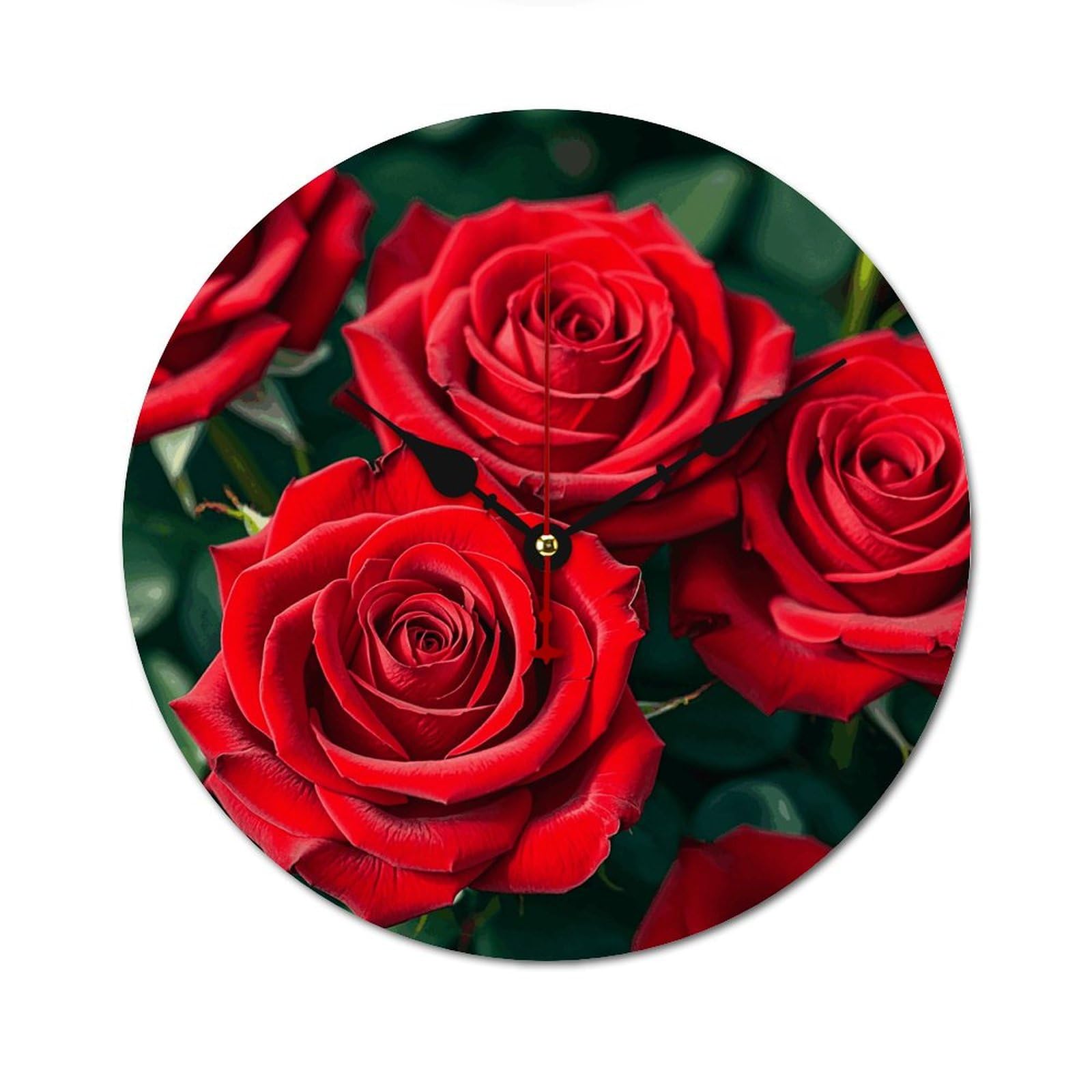Horloge murale sans tic-tac silencieuse en bois 40 cm imprimé roses rouges anti-bruit