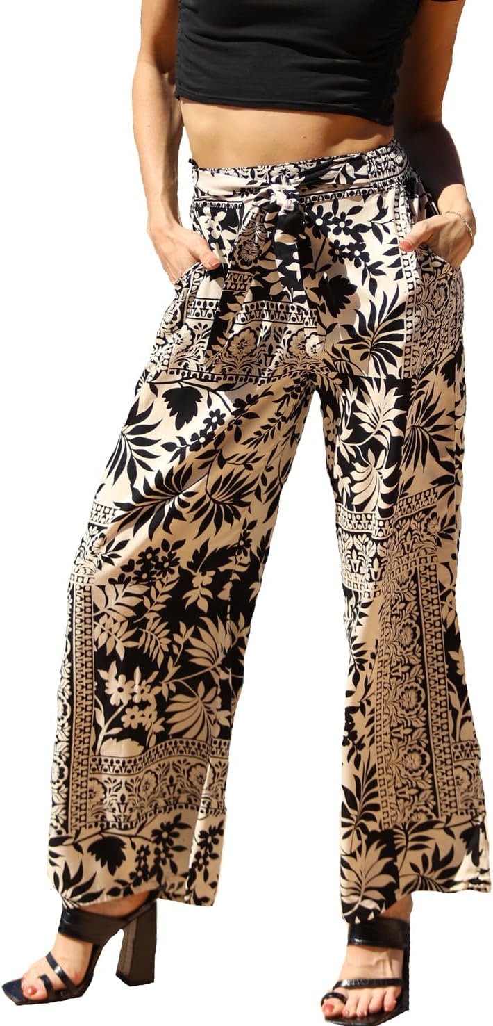Angie Women's Wide Leg Pants with Self Tie