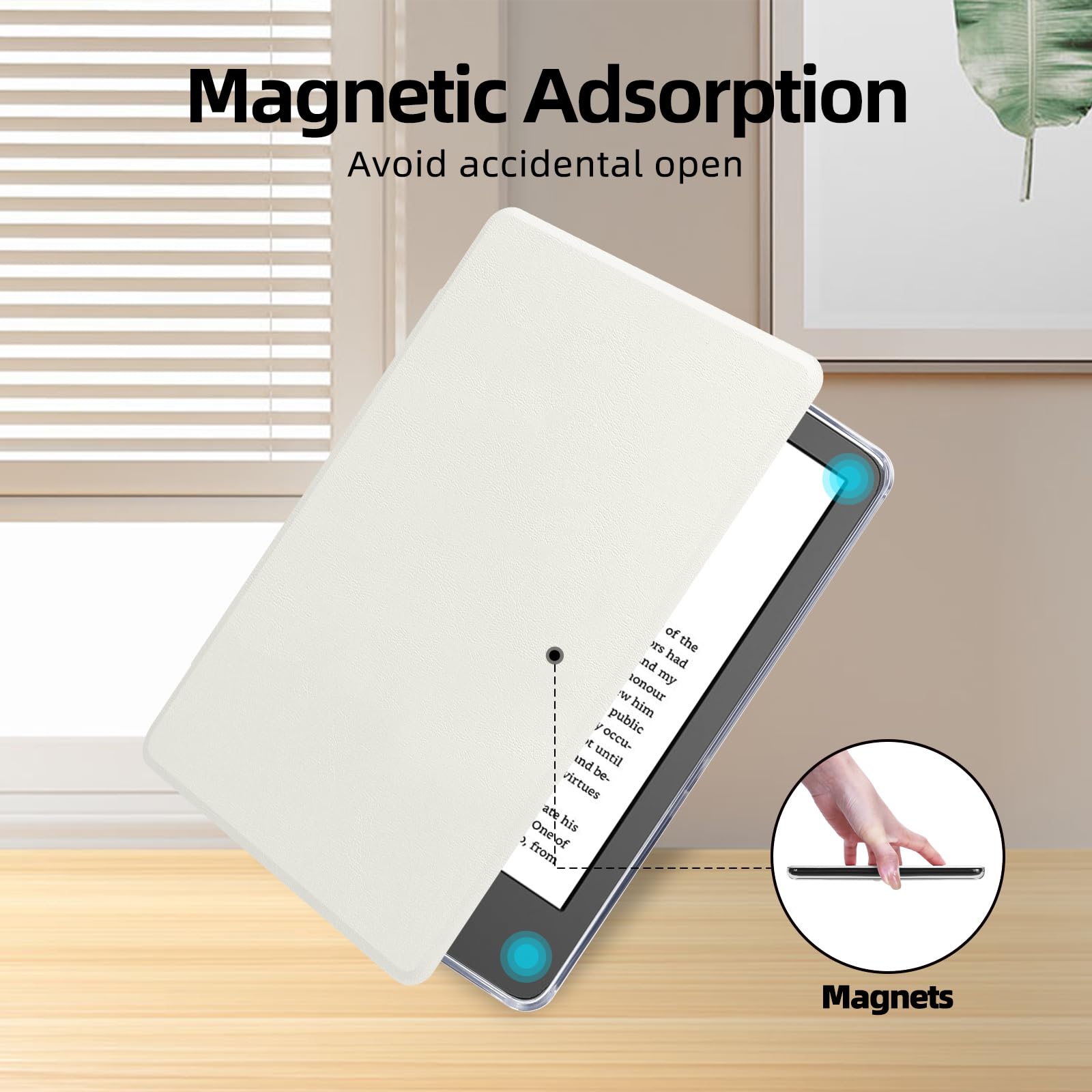 Schutzhülle für Kindle 15,2 cm (6 Zoll), Version 2024/2022 (11 Generation), leichtes PU-Leder und transparente Hartschale mit Handschlaufe, automatischer Schlaf-/Wachmodus, Cremeweiß