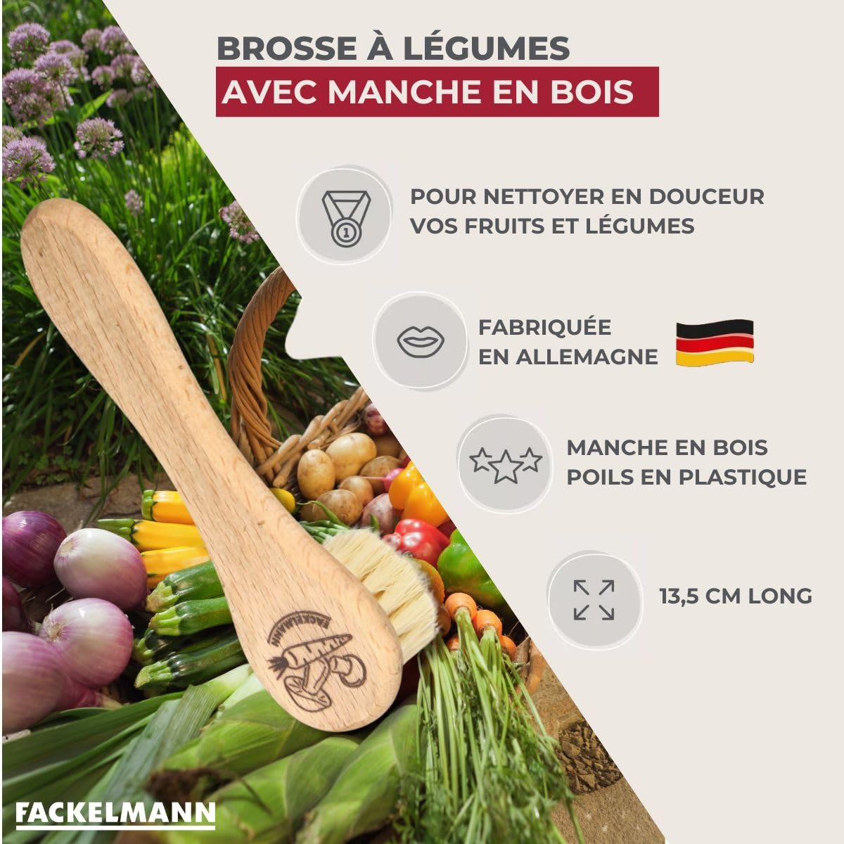 Fackelmann Brosse pour légumes en Bois 13,5 x 3,6 x 3,3 cm