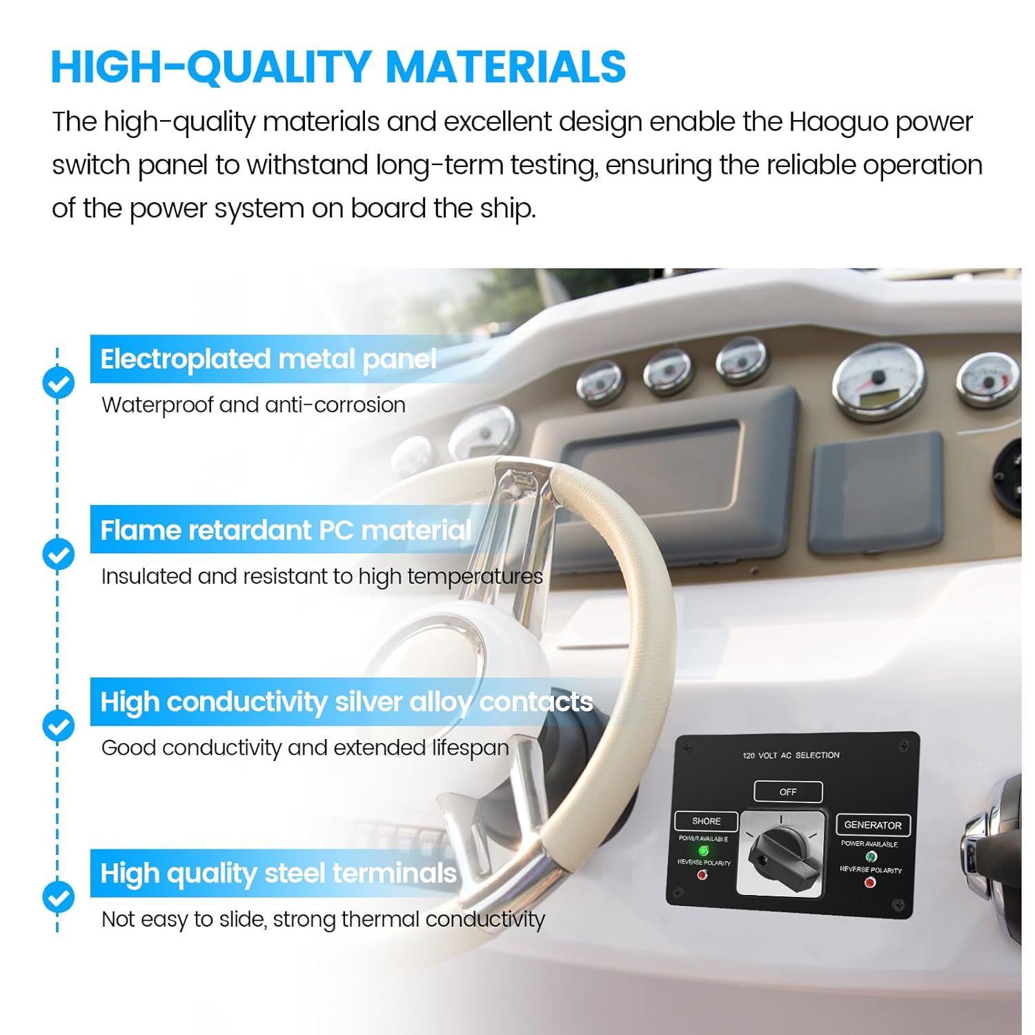 AC Rotary Switch Panel 2 Position, Haoguo 120V 30A Selector Switch with Reverse Polarity LED Indicator Light