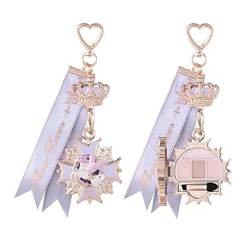 Flower Knows Knight Unicorn Eyeshadow Palette & Bag Charm, Cool Pink Nude Travel-Size 4-Color Shadow Quad with Mirror & Applicator, Satin & Shimmer Finish, Keychain Beauty Gift 02 Ribbon Lilac