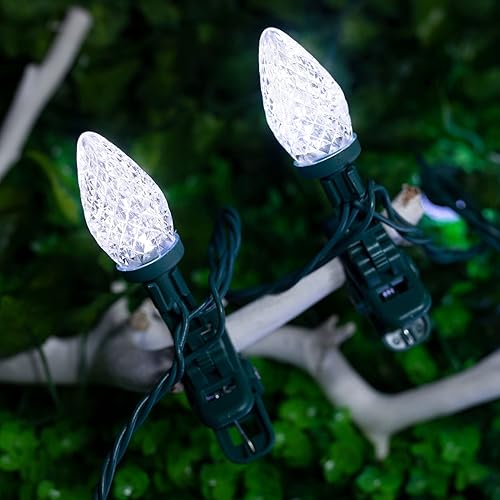 Miniatura 6 de Luces LED C9 de Navidad para exteriores, 66 pies, 100 luces LED de fresa con 100 abrazaderas de resorte, grado comercial, impermeable, extensible,