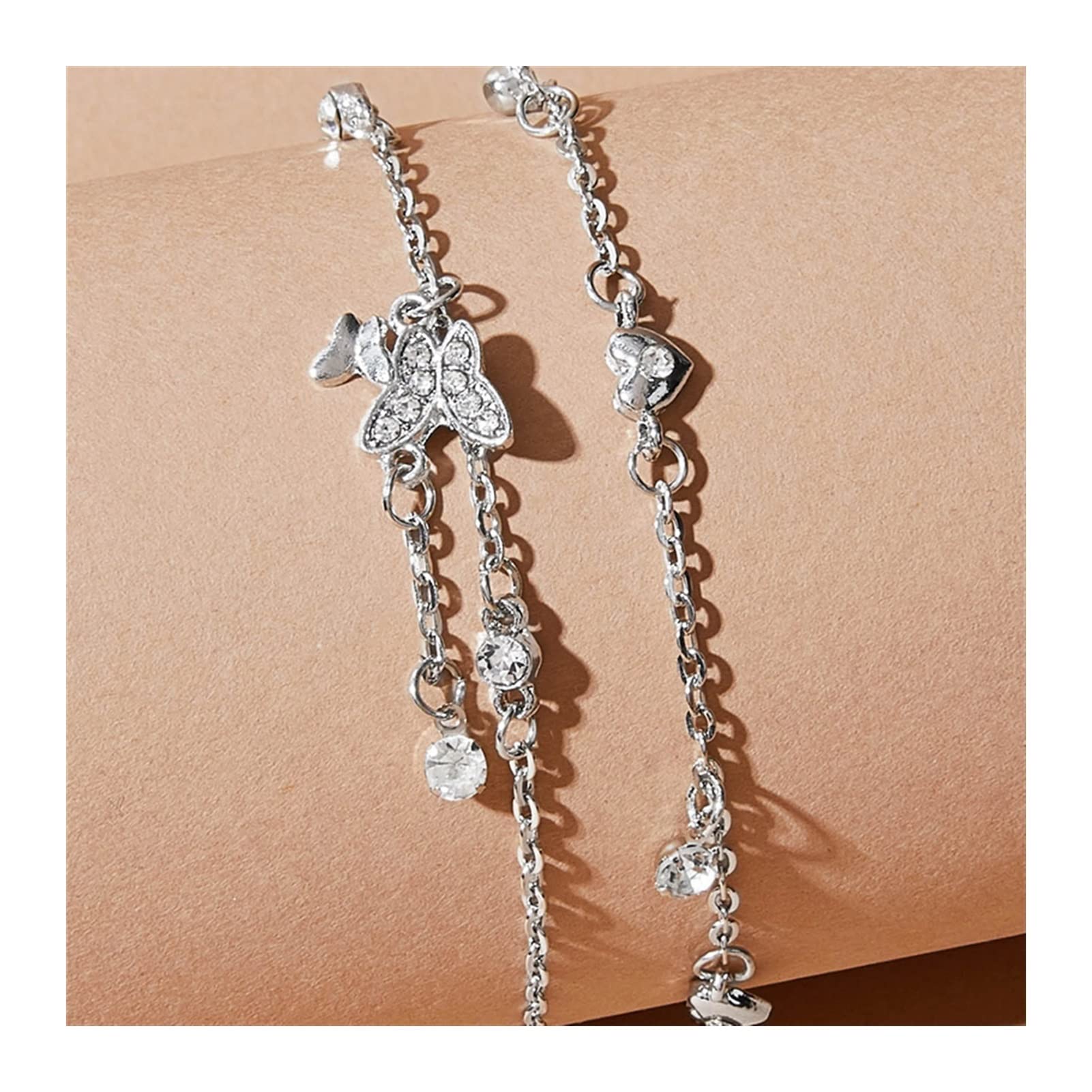 Cavigliera/Cavigliere Cavigliera Strass Catena da Tennis Catena del Piede Gioielli per Le Donne Cavigliera da Spiaggia Estiva Farfalla Catena a Piedi Nudi Braccialetti alla Caviglia (Color : Silver)