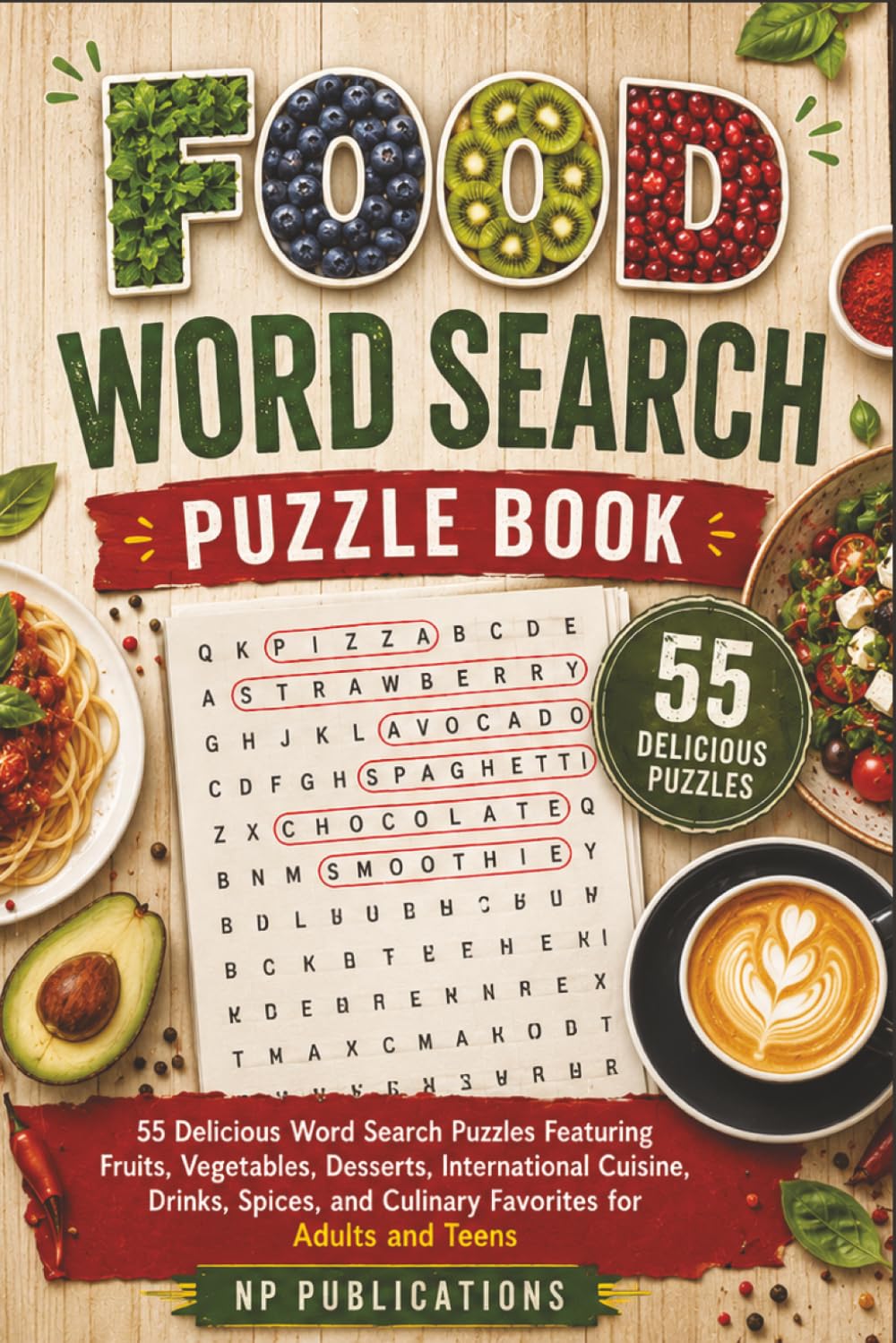 Food Word Search Puzzle Book: 55 Delicious Word Search Puzzles Featuring Fruits, Vegetables, Desserts, International Cuisine, Drinks, Spices, and Culinary Favorites for Adults and Teens