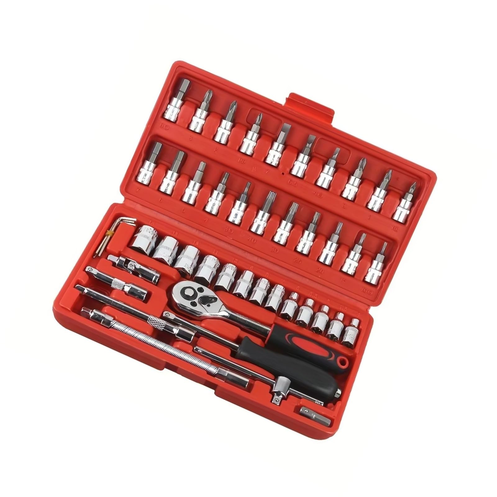 Kit d'outillage mécanique Kit D'outils De Réparation Voiture/vélo Clé Dynamométrique À Cliquet Jeu Douilles Pour Les Mécaniciens Automobiles Amateurs Bricolage 46 Pièces
