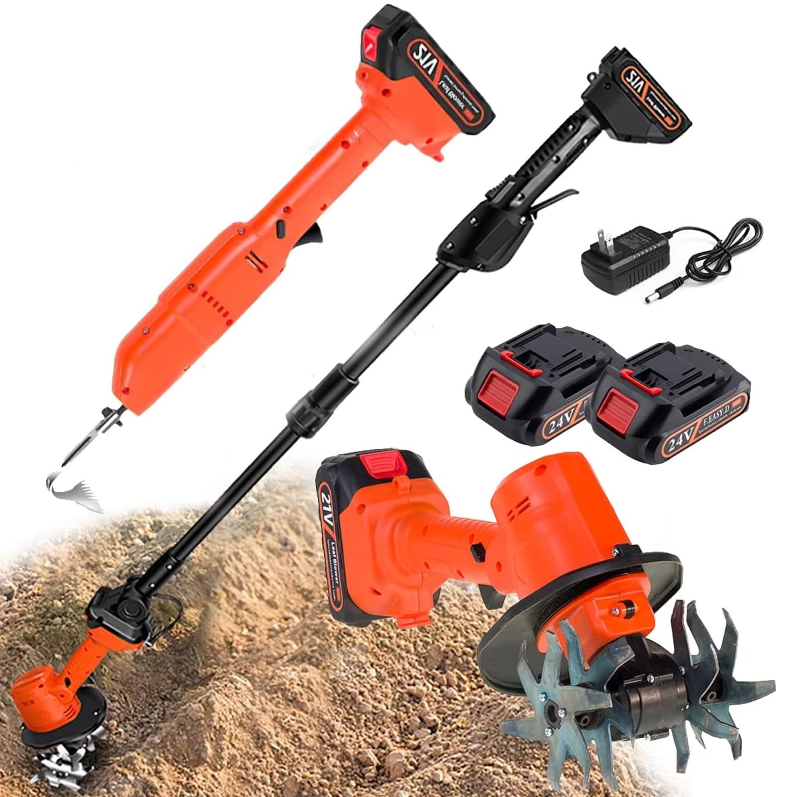Xghdpbm One Color Cordless Tiller Cultivator, Electric Garden Tiller And Digging Hoe With Batteries And Telescopic Pole, Hand-Held Lawn Yard Garden Tiller For Gardening, Soil Cultivation, Ground Breaking, Tending