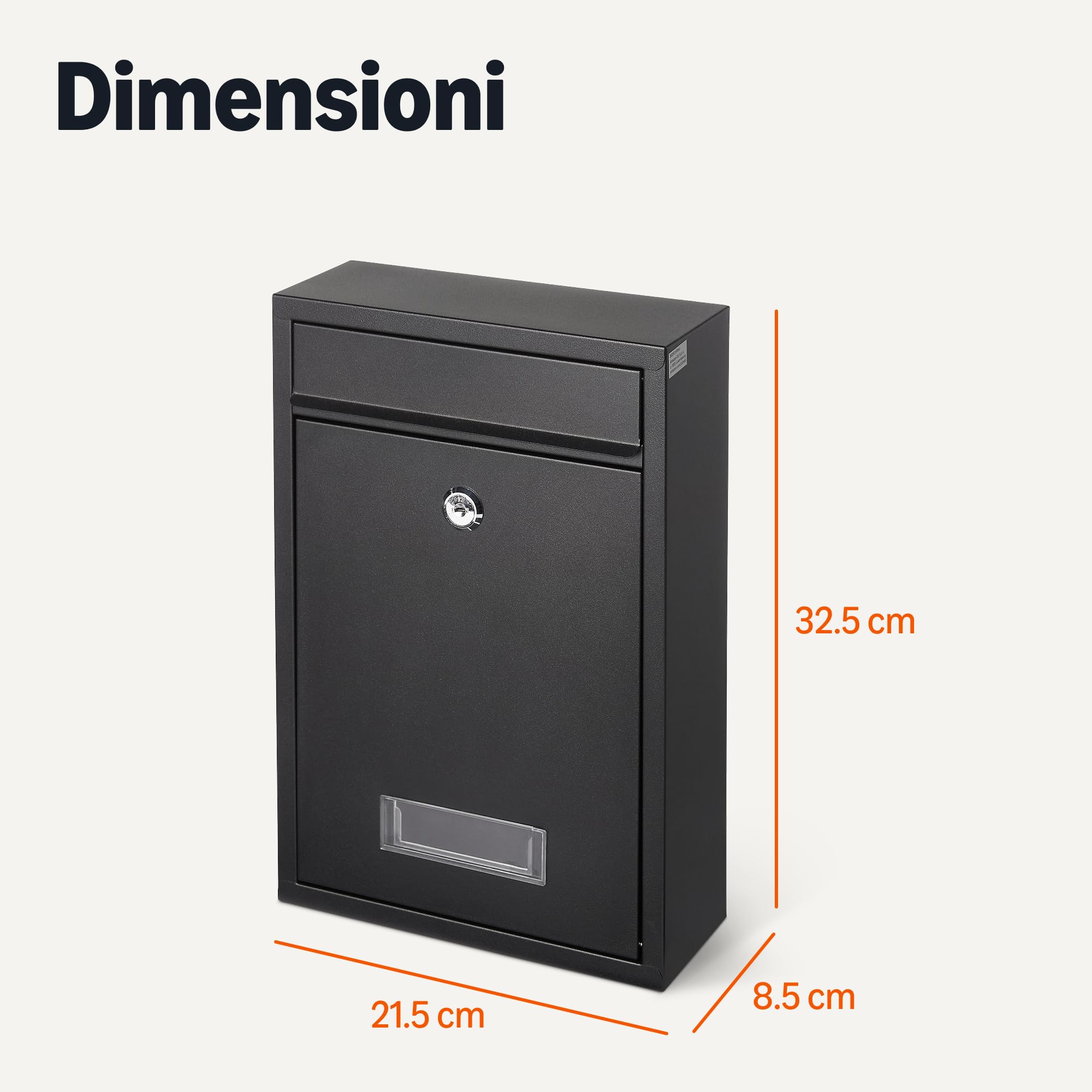 Amazon Basics, Cassetta postale con montaggio a parete e serratura, in resistente acciaio zincato, 32.5cm H x 21.5cm W x 9.0cm D, nero