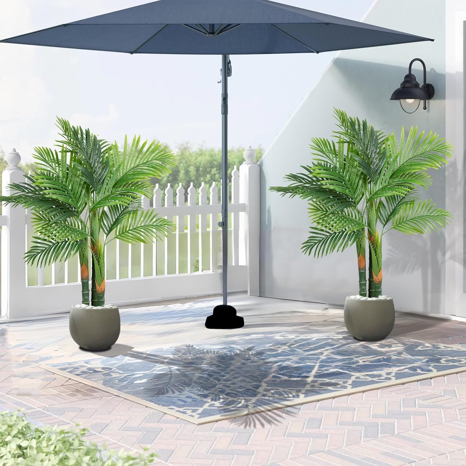 AnTing 4FT Golden Cane Artificial Palm Tree, 2Pack 15 Leaves Faux Triple Tropical Palm Plants，Fake Plant with Pot for Indoor Outdoor Patio Living Room