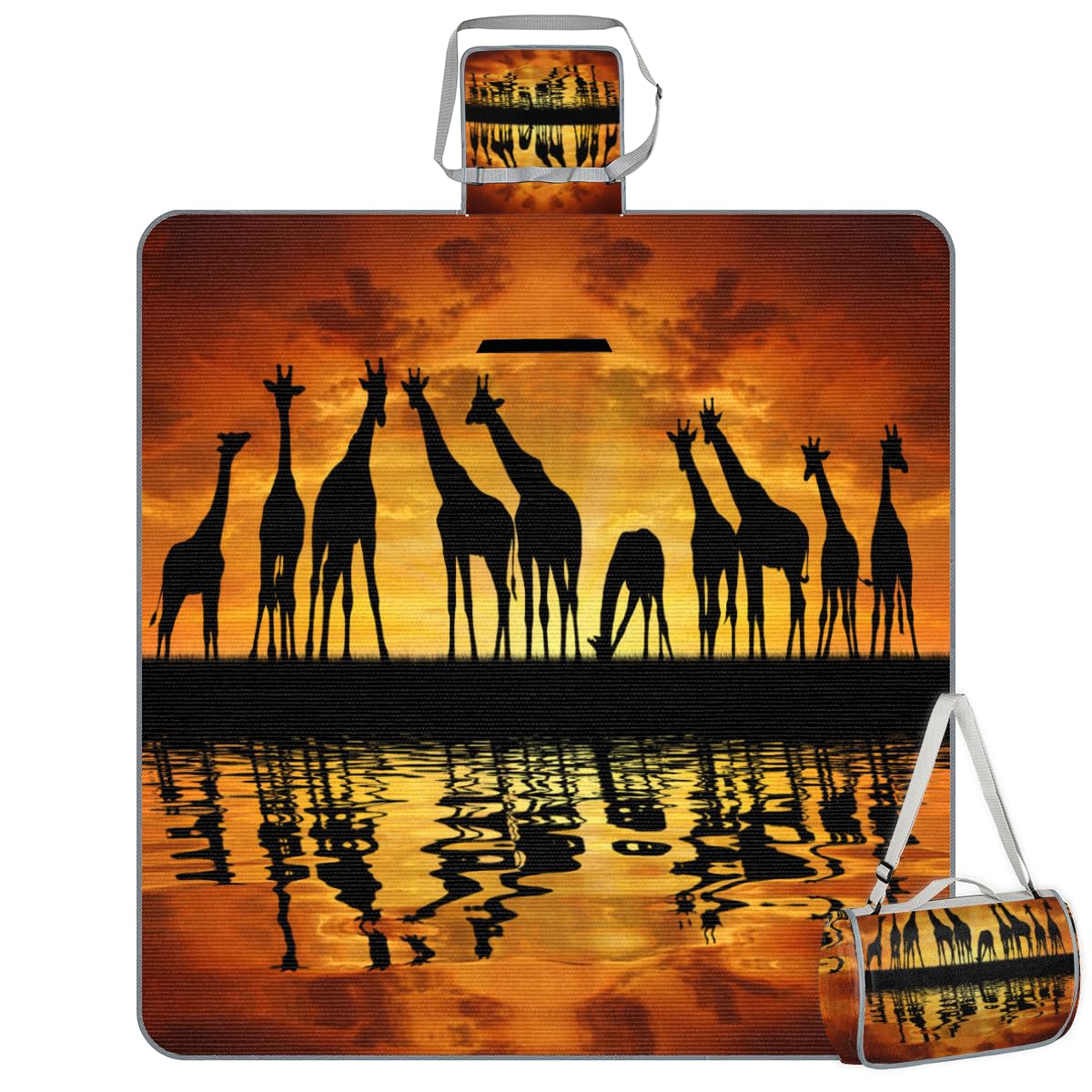 Shimoshe Picnic Blankets 57”x 59”, Sunset Giraffe Waterproof Sandproof Picnic Mat Lightweight Foldable Beach Blanket for Camping Park Grass Beach Outdoor Blanket