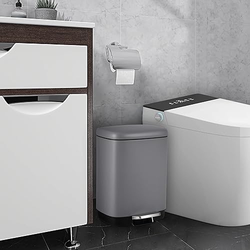 Miniatura 9 de Garvee Bote de basura manos libres de 12 litros, funcionamiento de pedal con tapa de control de olores, contenedor interior extraíble y soporte para