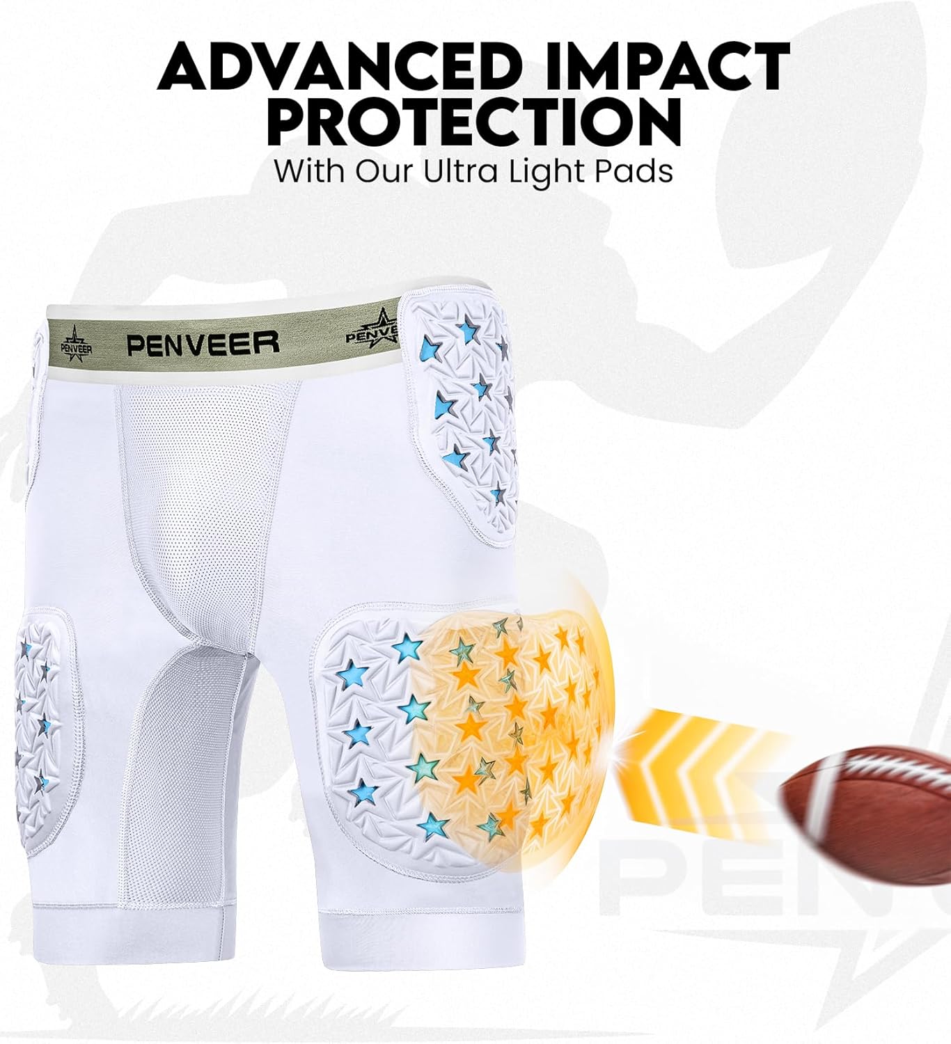 5-Pad Adult Football Girdle for Men with Cup Pocket - 2-Tone Integrated Hip, Thigh & Tailbone Pads for Maximum Protection, Men's Padded Compression Shorts - Image 4