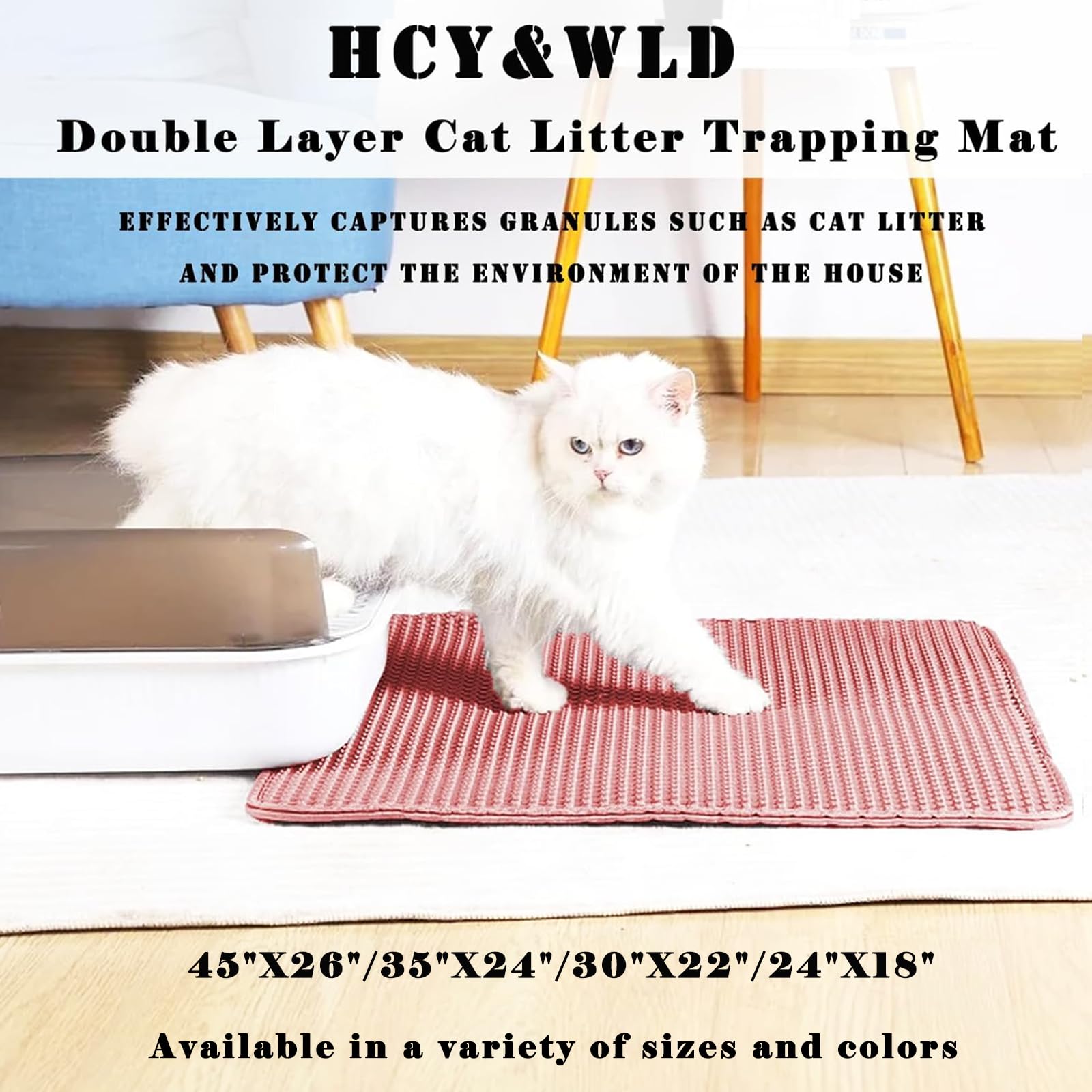 Cat Litter Mat, Honeycomb Double Layer Cat Litter Trapping Mat, Waterproof Urine Proof Non-Slip, Scatter Control, Less Waste, Easier to Clean (Pink, 35" X 24") - image 2
