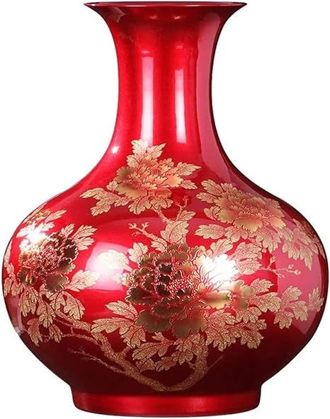 Amazon Co Jp 花器 花瓶 花瓶セラミック装飾中国の赤い花中国の家のリビングルームの装飾工芸品の磁器のボトル ホーム キッチン