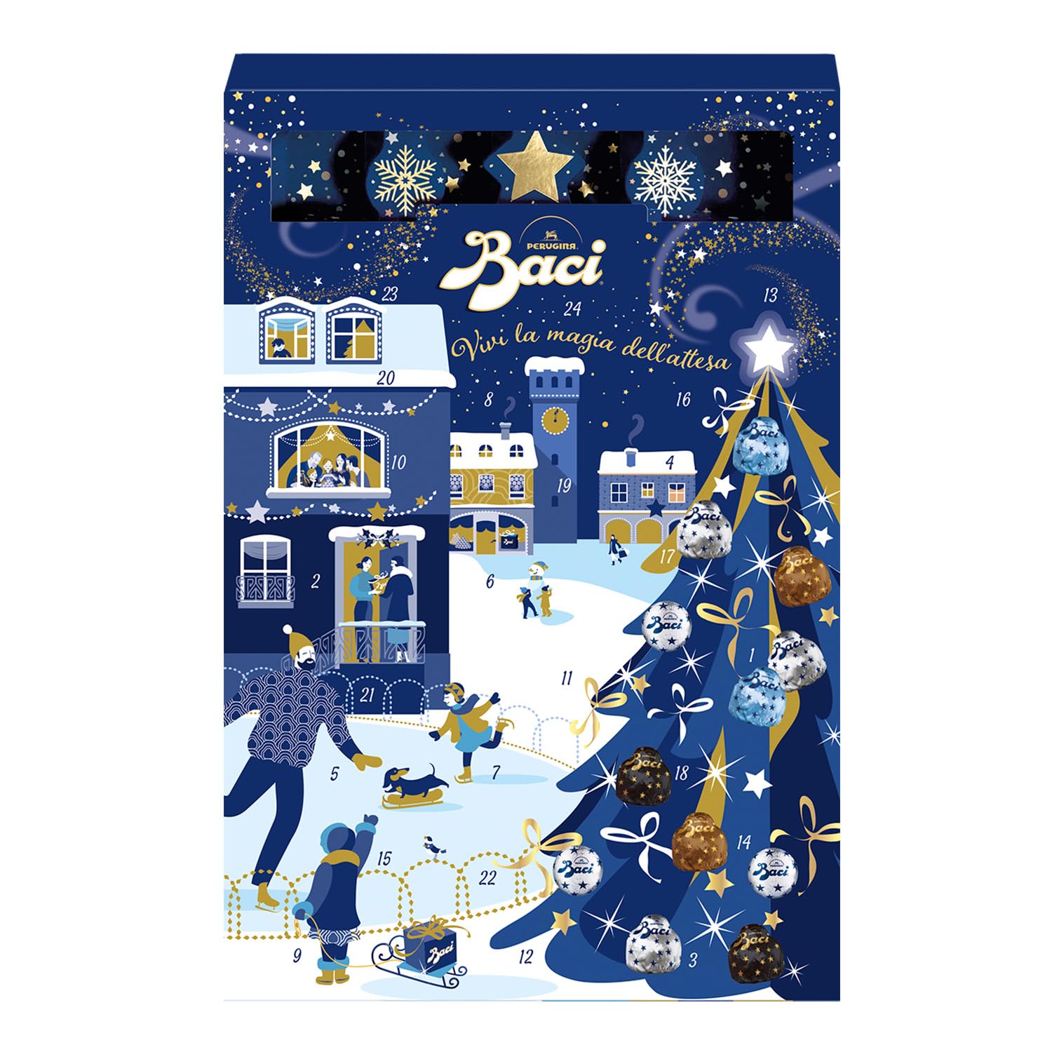 Baci Calendario de Adviento de Navidad, surtido de trufas de chocolate con avellana, sin gluten, 278 g (paquete de 1)