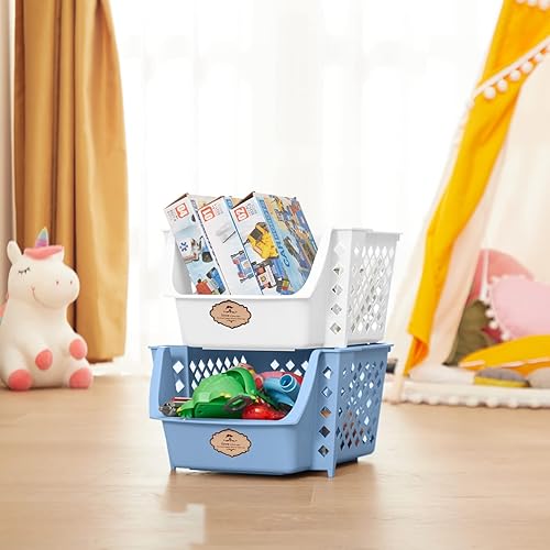 Miniatura 6 de Titan Mall  Contenedores apilables para alimentos, aperitivos, botellas, juguetes, artículos de aseo, cestas de almacenamiento de plástico, juego de