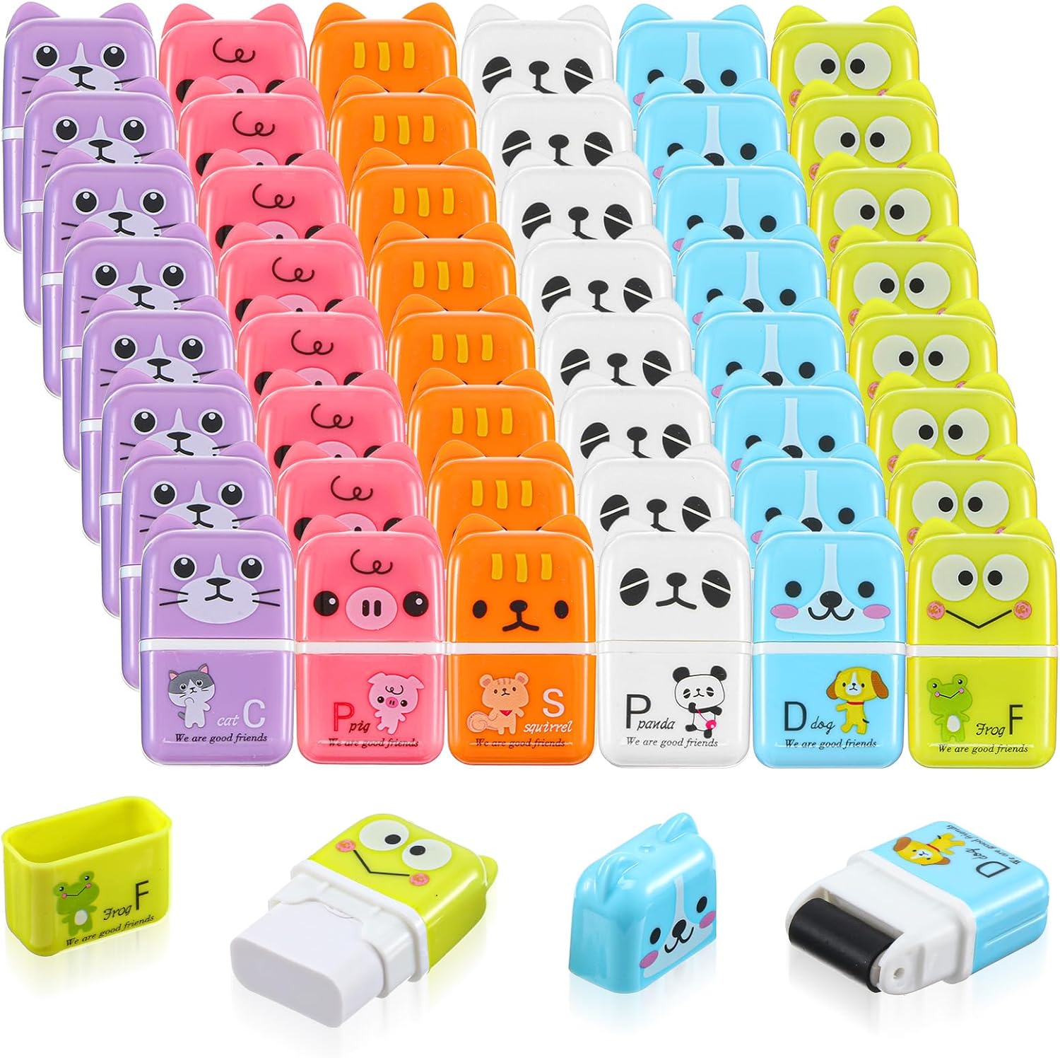 Kifmurase 48Pcs Pencil Erasers, Cute Animal Themed Pencil Eraser, Eraser with Clean Up Roller, Fun Erasers for School Party Christmas Favors