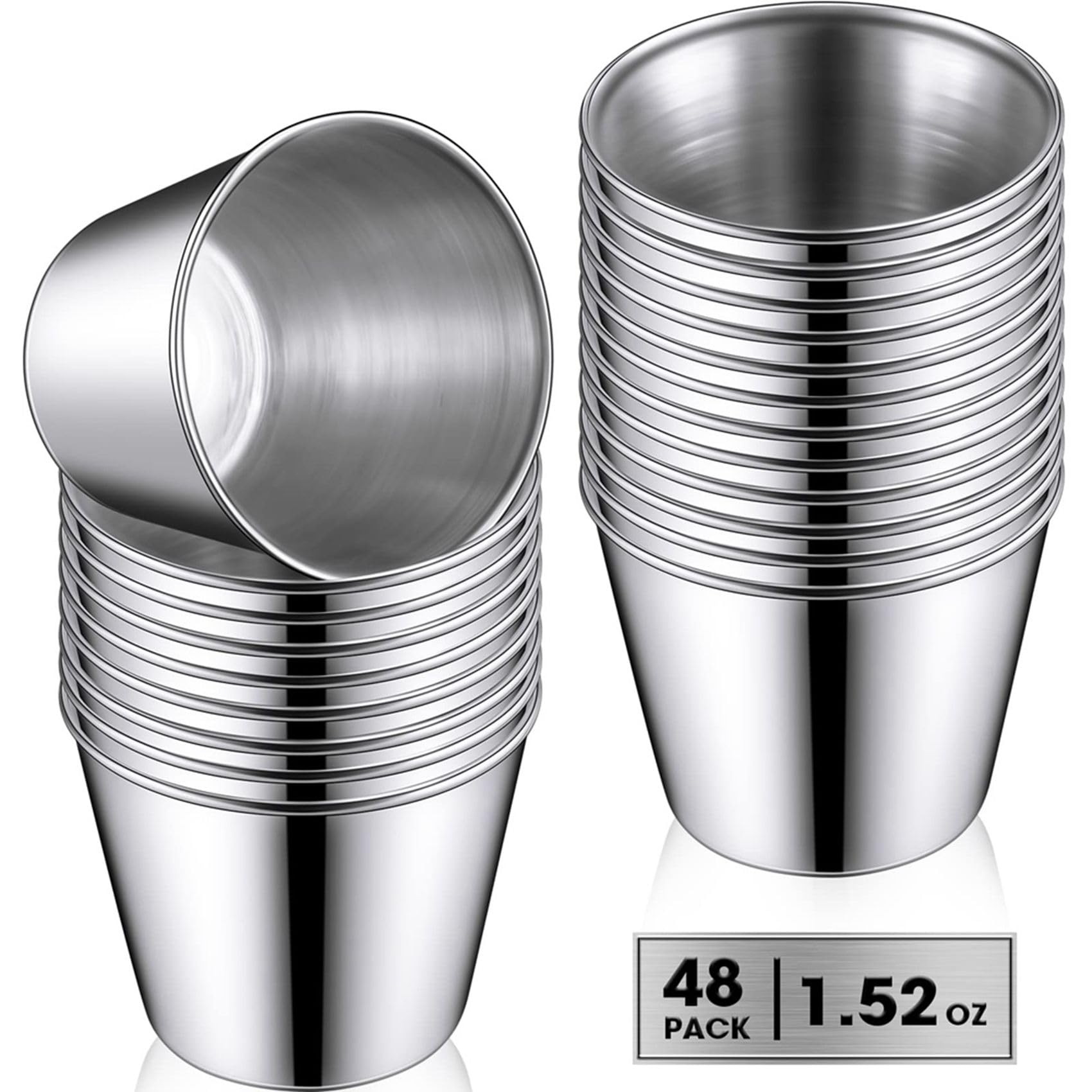 96 Paquetes de Tazas de Salsa para Condimentos de 1,5 Oz/45 Ml, Tazas de Salsa para Sumergir de Acero Inoxidable, Platos Reutilizables para Condimentos