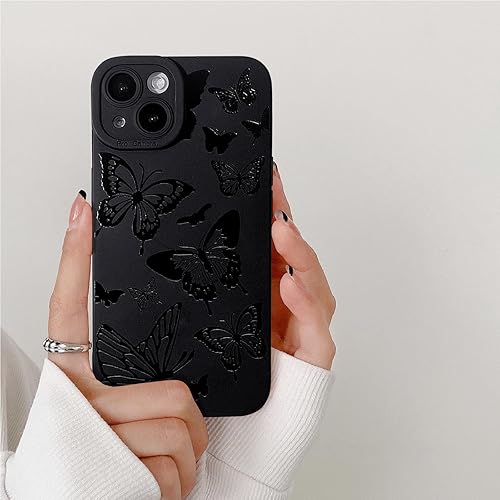Miniatura 5 de Lovmooful Funda compatible con iPhone 14 Plus, diseño de mariposa negra para niñas y mujeres, TPU suave a prueba de golpes, protector femenino para