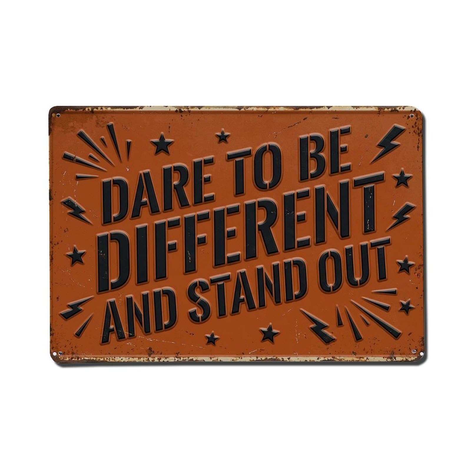 Dare Be Different Factory Retro Motivational Slogans Metal Tin Sign Plaque Wall Decor for Cafe, Club Bar, Office, Home Garden Metal Poster 8x12Inch