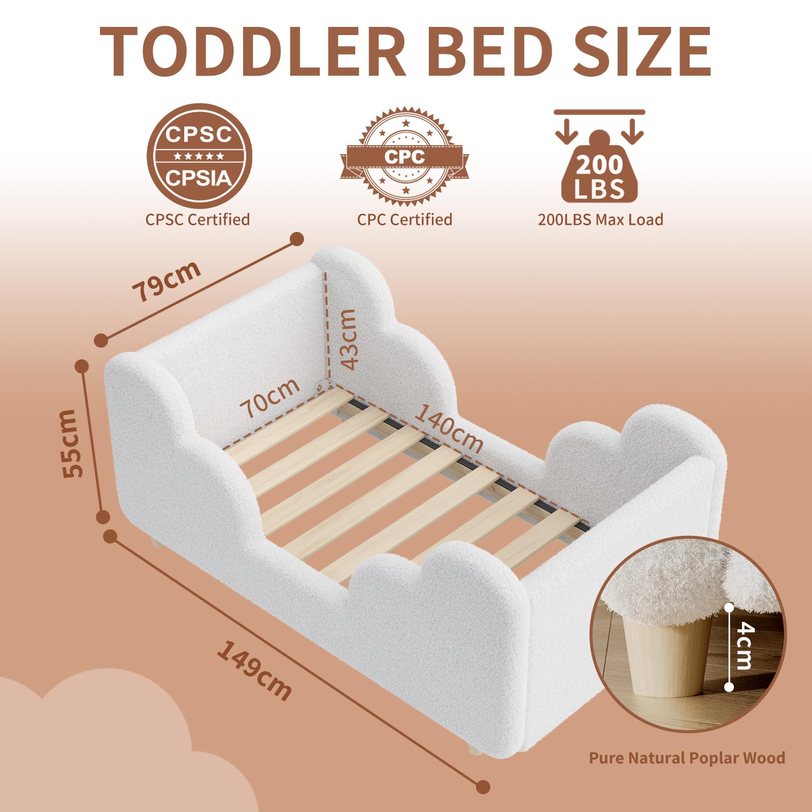Ryuhic Toddler Bed, 140x70cm Soft Padded Kids Bed with Cloud-Shaped Safety Guardrails, Low Bed Frame for Girls Boys Children, Cot to Bed Transition (Mattress NOT Included) — view 3