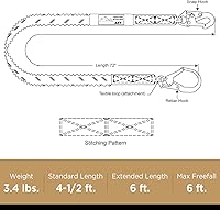 Vista 7 de AFP 6FT Single Leg Internal Shock Absorbing Safety Fall Protection Lanyard with Pelican Rebar & Snap Hook Heavy-Duty Webbing Roofer